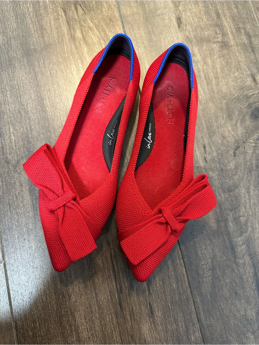 Rothy's Red Pointed Bow Flats size 6.5